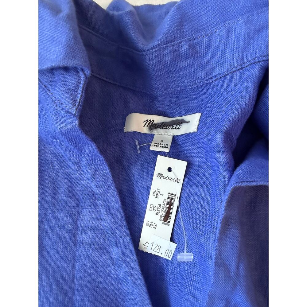 Madewell Palma Mini Dress in 100% Linen Blue Size S NWT - Picture 6 of 10